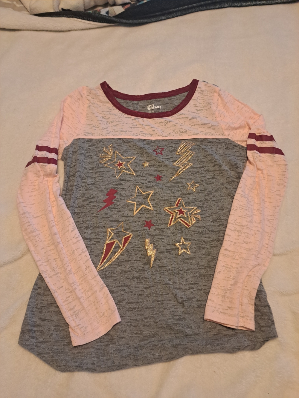 Epic Threads Pink & Gray Star Lightning Long-Sleeve Tee